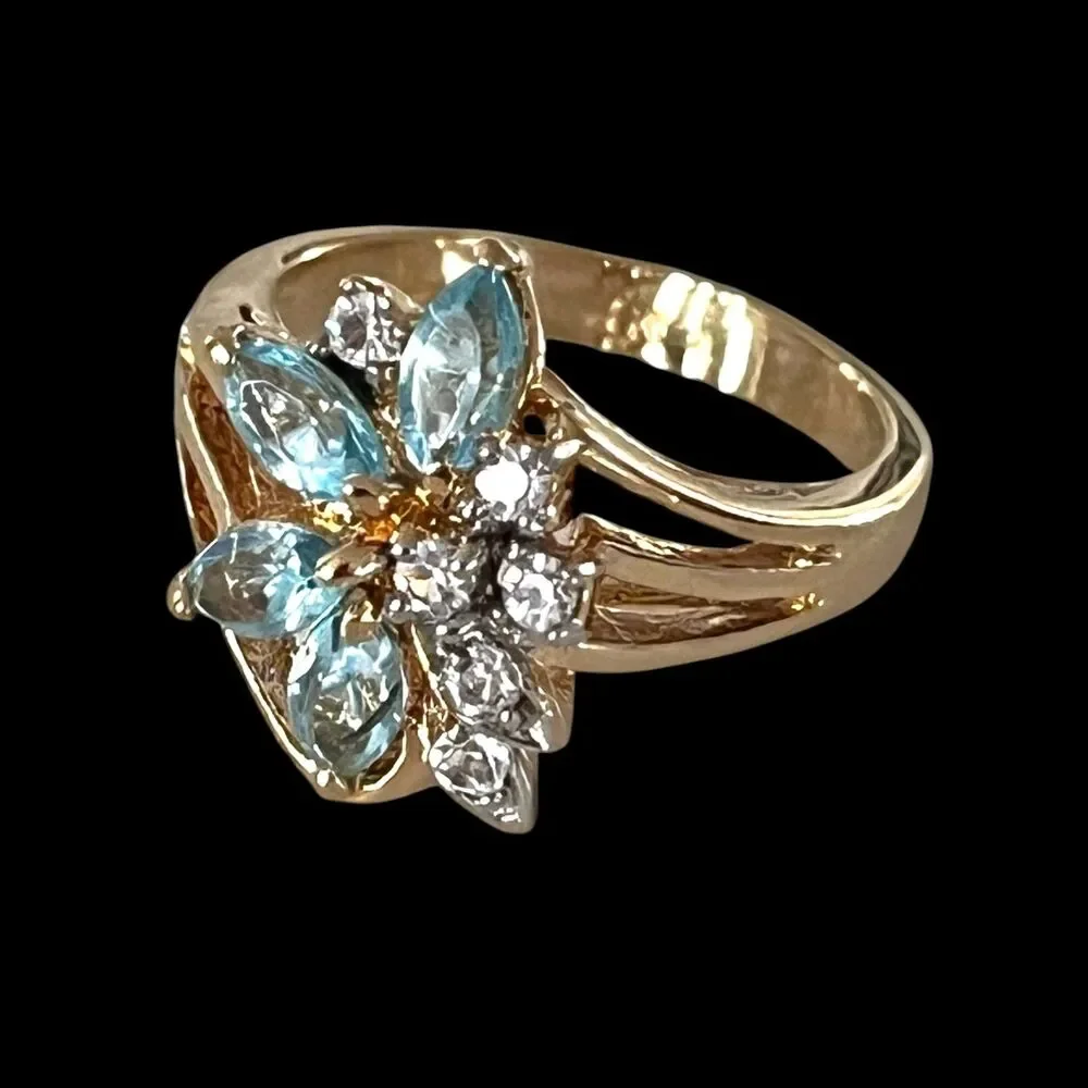 Vintage 1980s Uncas Crystal Cluster Ring Size 5 14KTGE Gold Plate - 14E